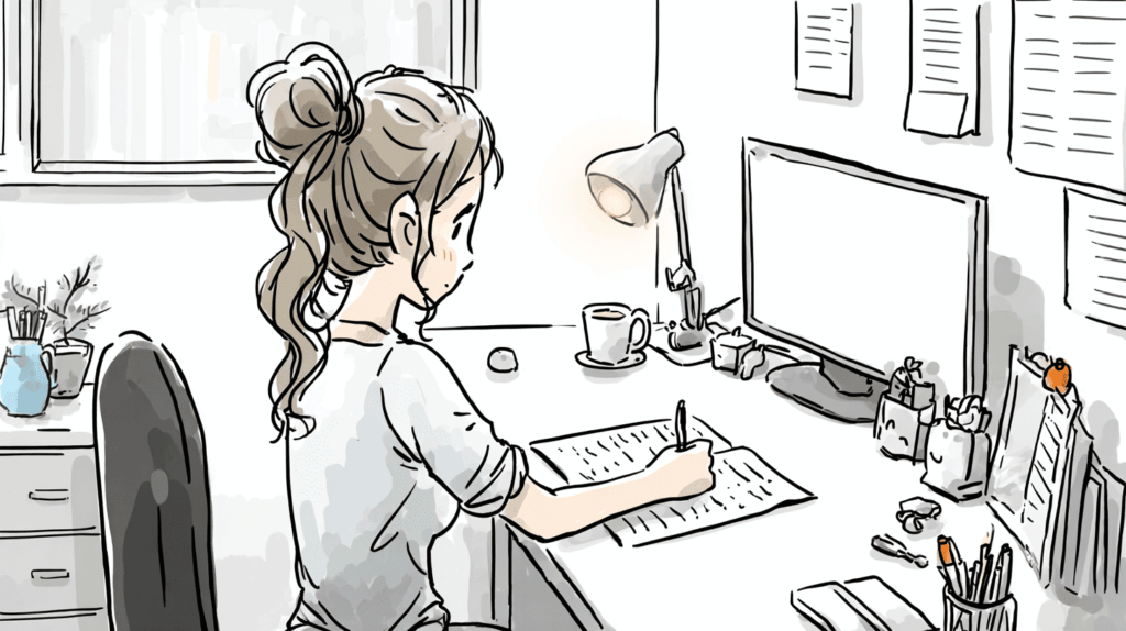 アルバイトでパソコン作業をしている女性