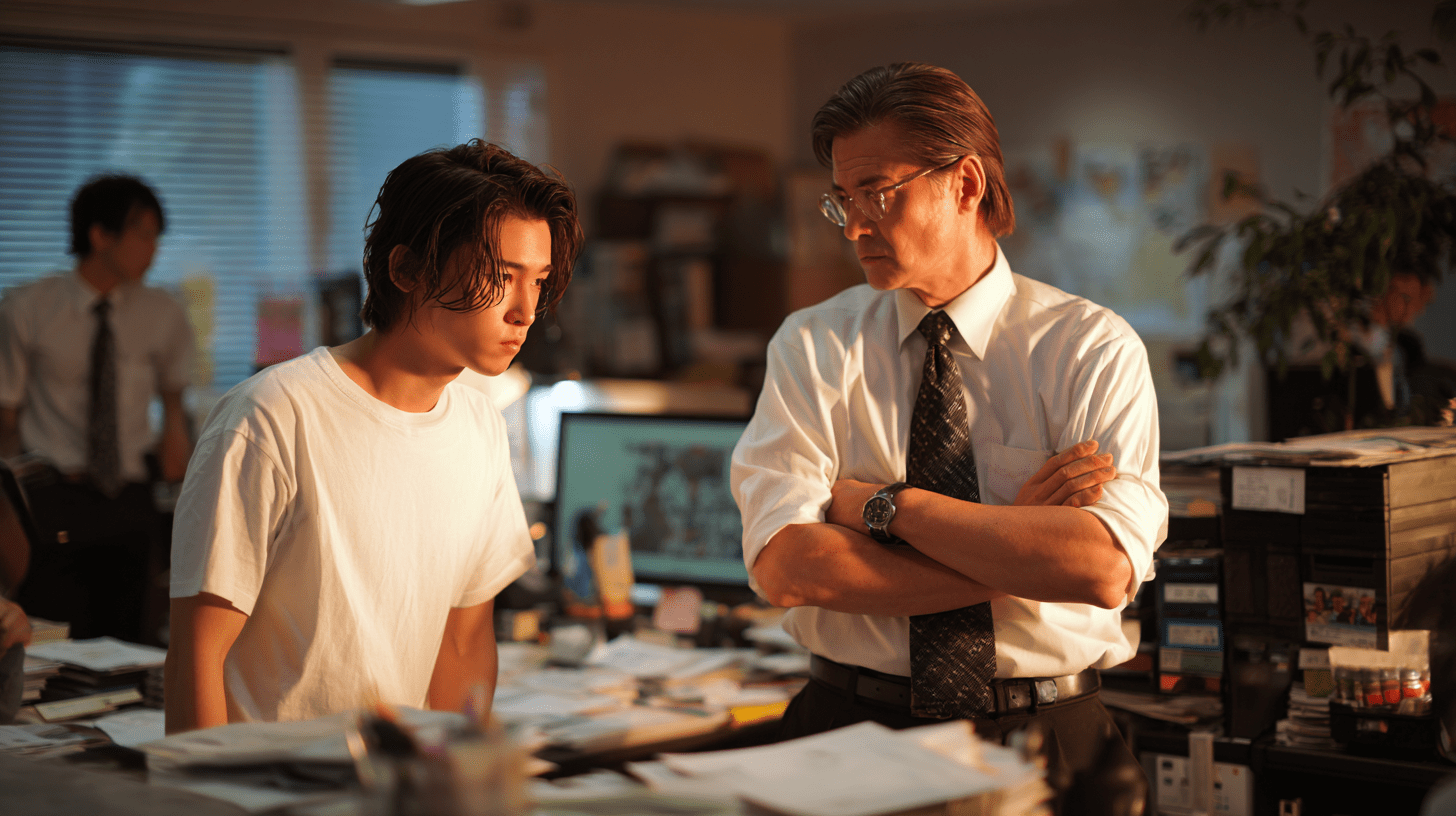 社内で話し合う上司と部下