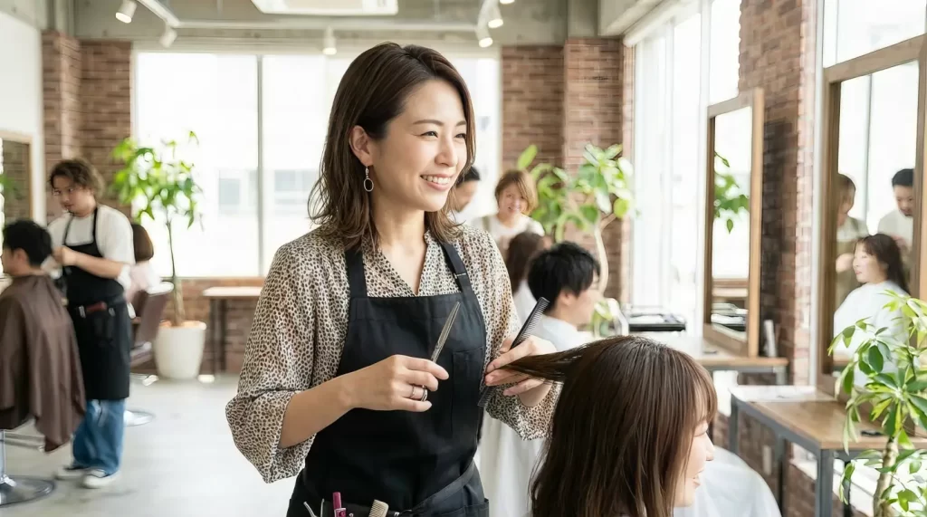 子育てを終えて、美容師に復職して、お客様の対応をする美容師